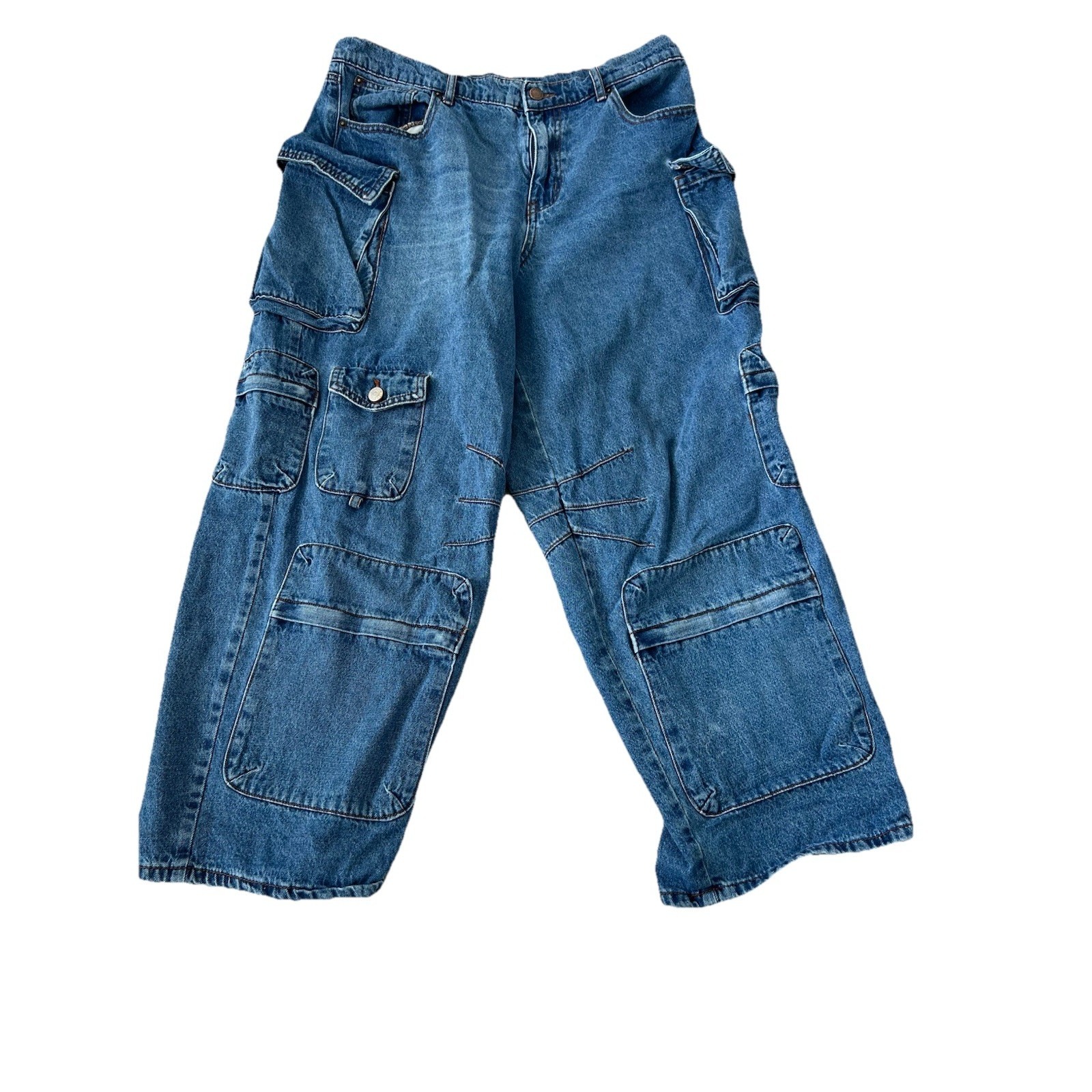 Bdg Urban Outfitters Cargo Wide Leg Utility Skate Pants Women's Jean Blue 31 Y2k